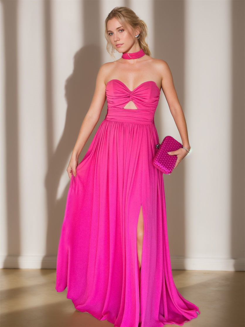 Robe de Soirée Trapèze/Princesse Sans Manches, Décolleté en Cœur, Longueur Au Sol, Froncée