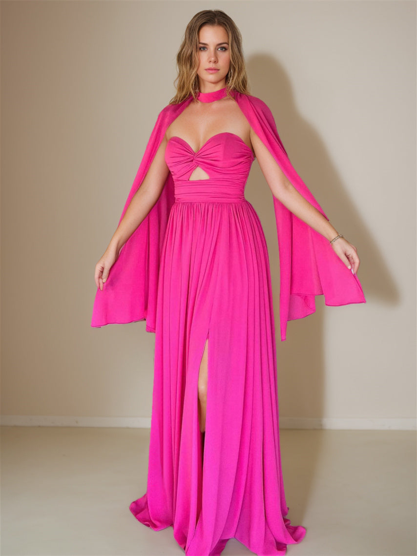 Robe de Soirée Trapèze/Princesse Sans Manches, Décolleté en Cœur, Longueur Au Sol, Froncée