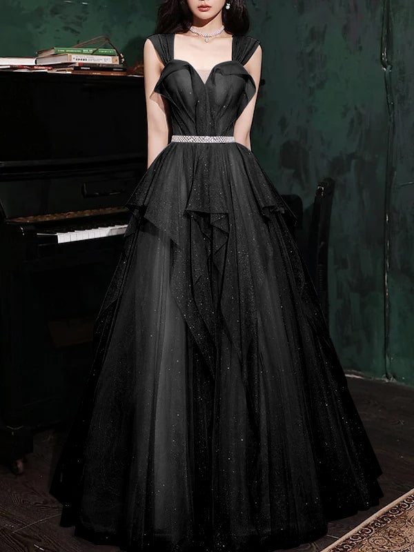 Robe de Bal Longue Sans Manches à Épaules Dénudées et Ligne A/Princesse avec Paillettes