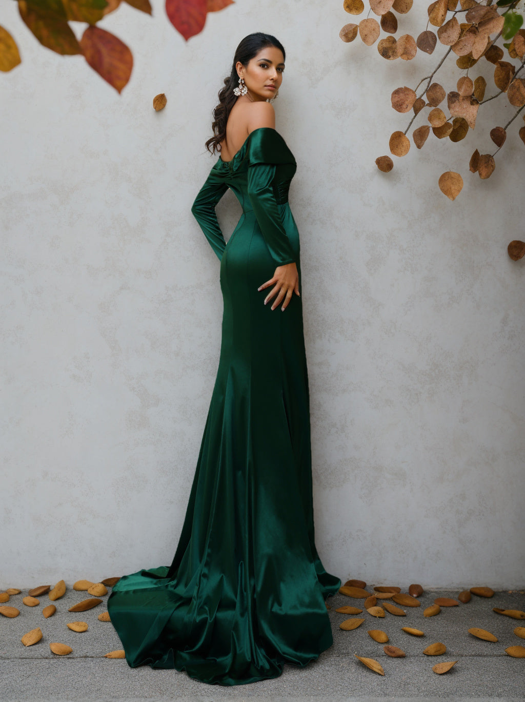 Robe de Soirée Sirène/Trompette à Épaules Dénudées et Manches Longues avec Volants