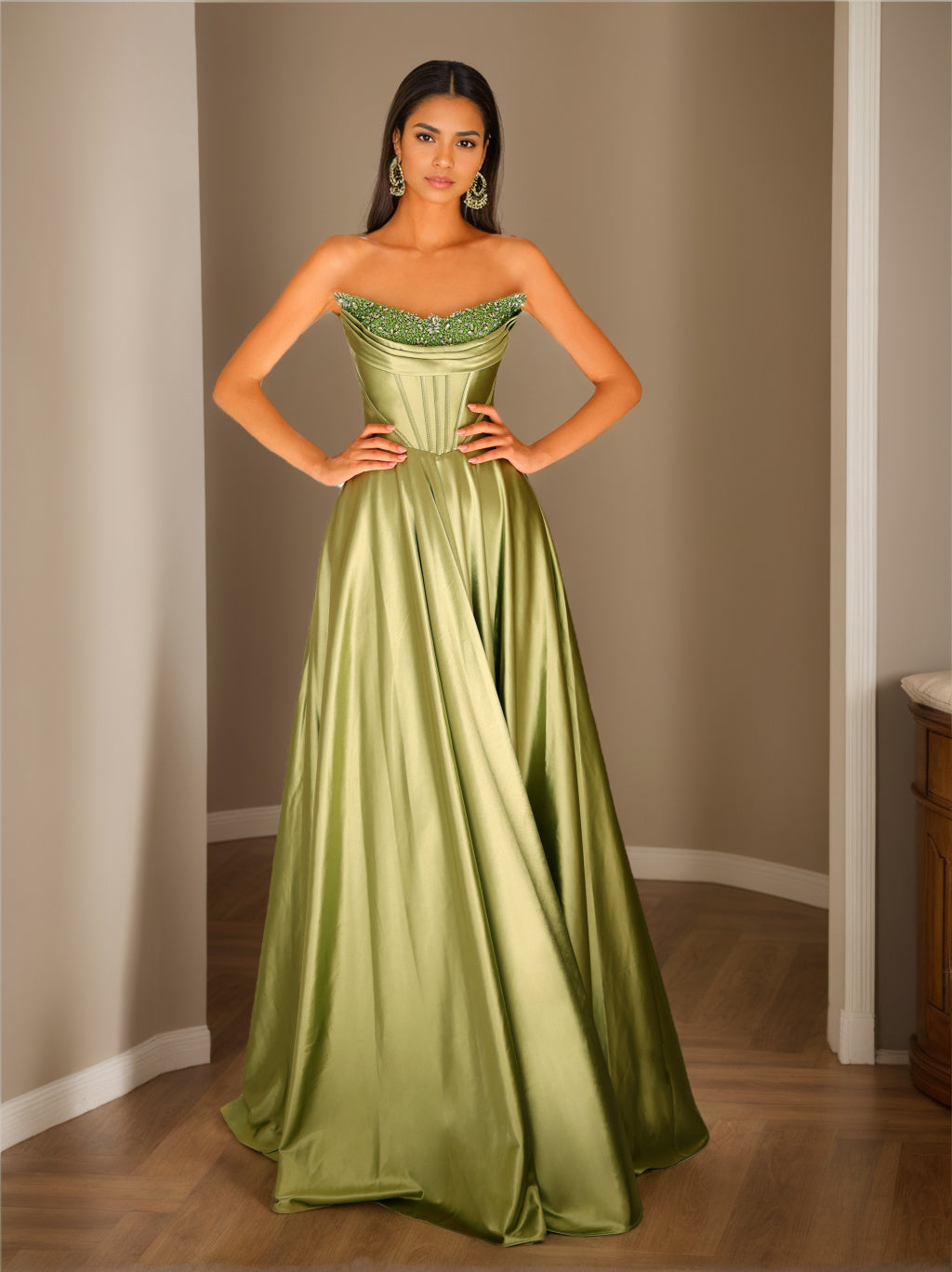 Robe de Soirée Trapèze/Princesse Sans Manches, Longueur Au Sol, Sans Bretelles, avec Paillettes