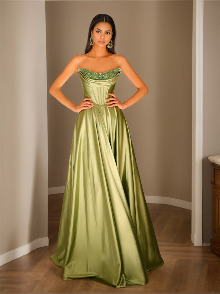 Robe de Soirée Trapèze/Princesse Sans Manches, Longueur Au Sol, Sans Bretelles, avec Paillettes
