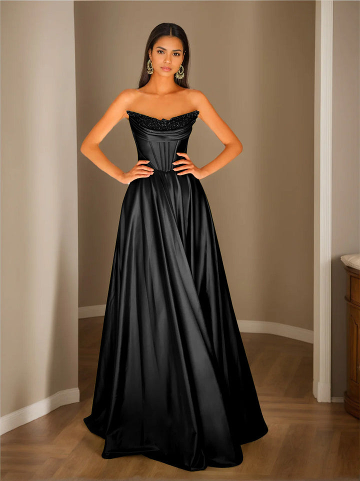 Robe de Soirée Trapèze/Princesse Sans Manches, Longueur Au Sol, Sans Bretelles, avec Paillettes