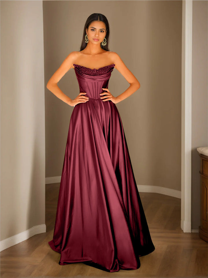 Robe de Soirée Trapèze/Princesse Sans Manches, Longueur Au Sol, Sans Bretelles, avec Paillettes