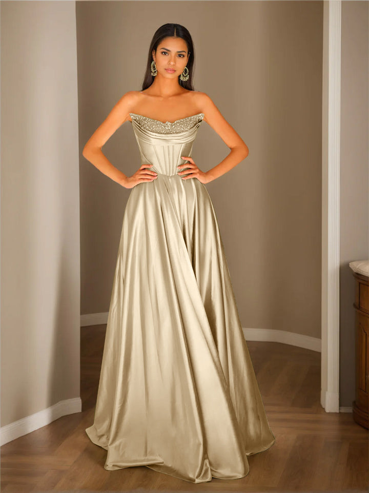 Robe de Soirée Trapèze/Princesse Sans Manches, Longueur Au Sol, Sans Bretelles, avec Paillettes