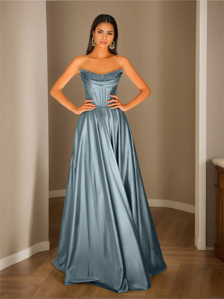 Robe de Soirée Trapèze/Princesse Sans Manches, Longueur Au Sol, Sans Bretelles, avec Paillettes