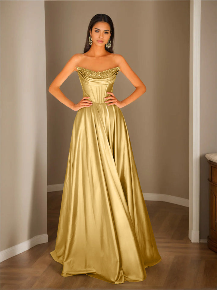 Robe de Soirée Trapèze/Princesse Sans Manches, Longueur Au Sol, Sans Bretelles, avec Paillettes