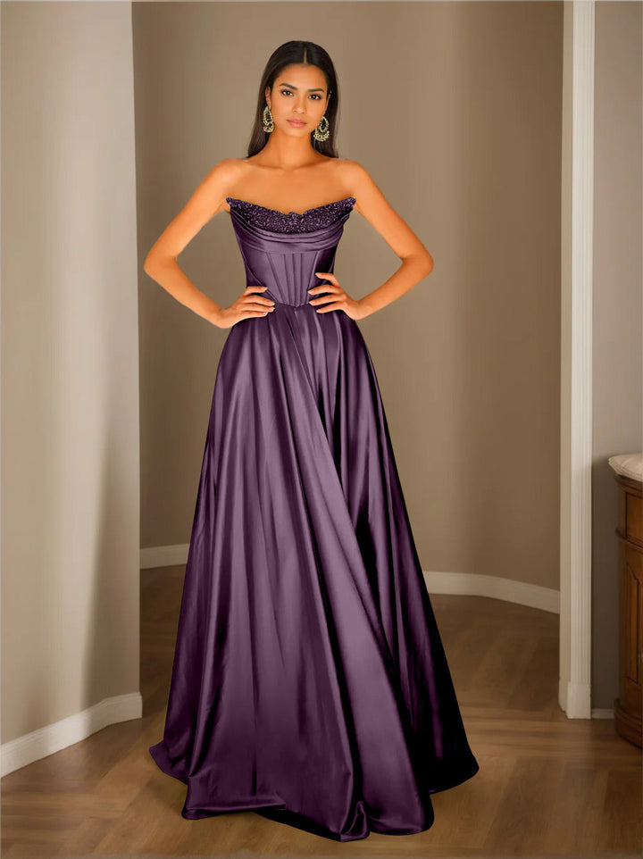 Robe de Soirée Trapèze/Princesse Sans Manches, Longueur Au Sol, Sans Bretelles, avec Paillettes