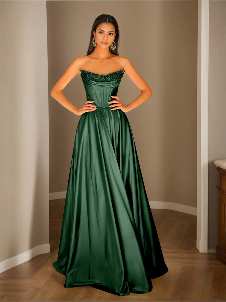 Robe de Soirée Trapèze/Princesse Sans Manches, Longueur Au Sol, Sans Bretelles, avec Paillettes