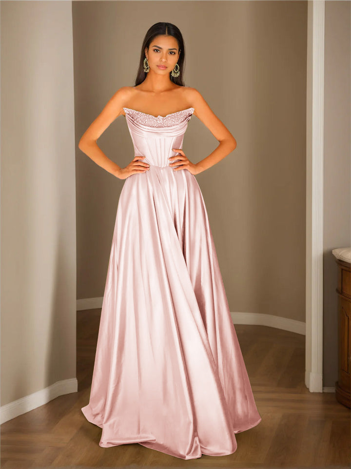 Robe de Soirée Trapèze/Princesse Sans Manches, Longueur Au Sol, Sans Bretelles, avec Paillettes