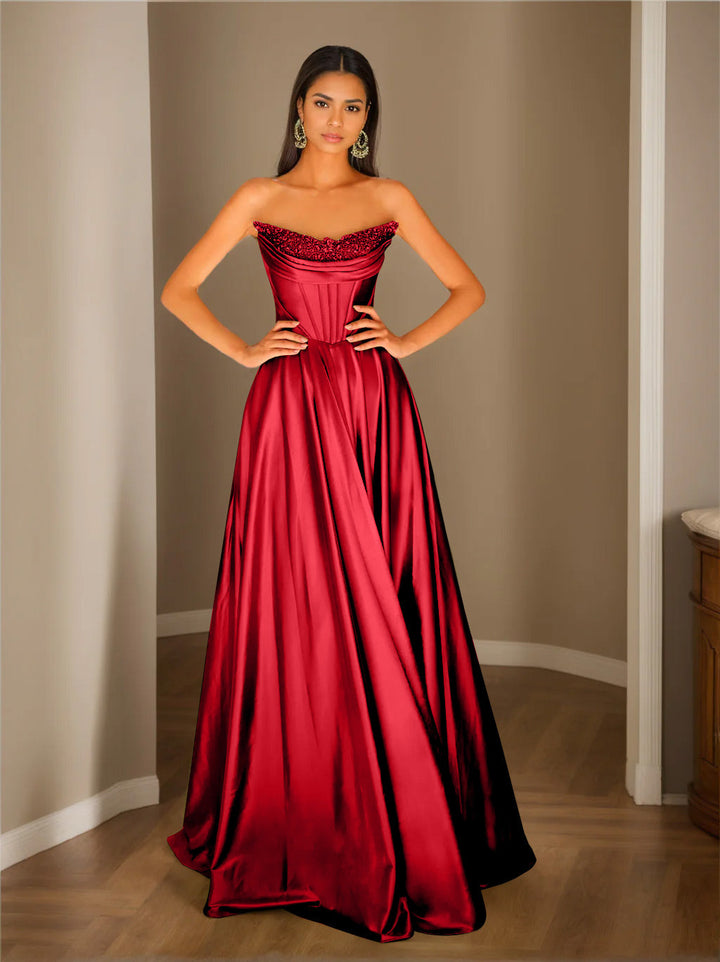 Robe de Soirée Trapèze/Princesse Sans Manches, Longueur Au Sol, Sans Bretelles, avec Paillettes