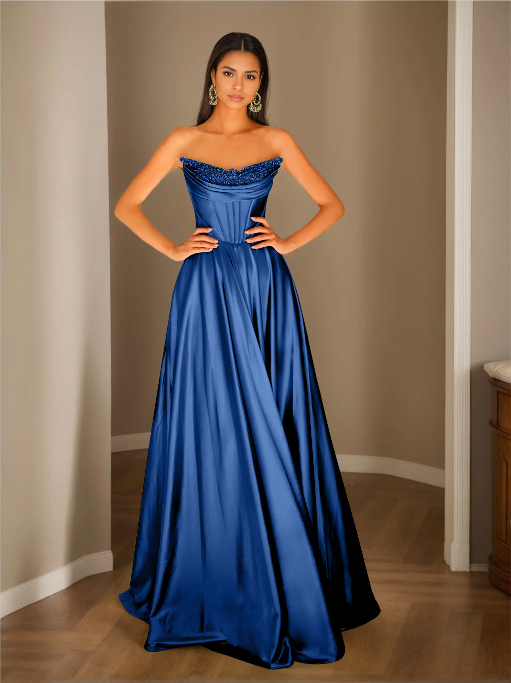 Robe de Soirée Trapèze/Princesse Sans Manches, Longueur Au Sol, Sans Bretelles, avec Paillettes