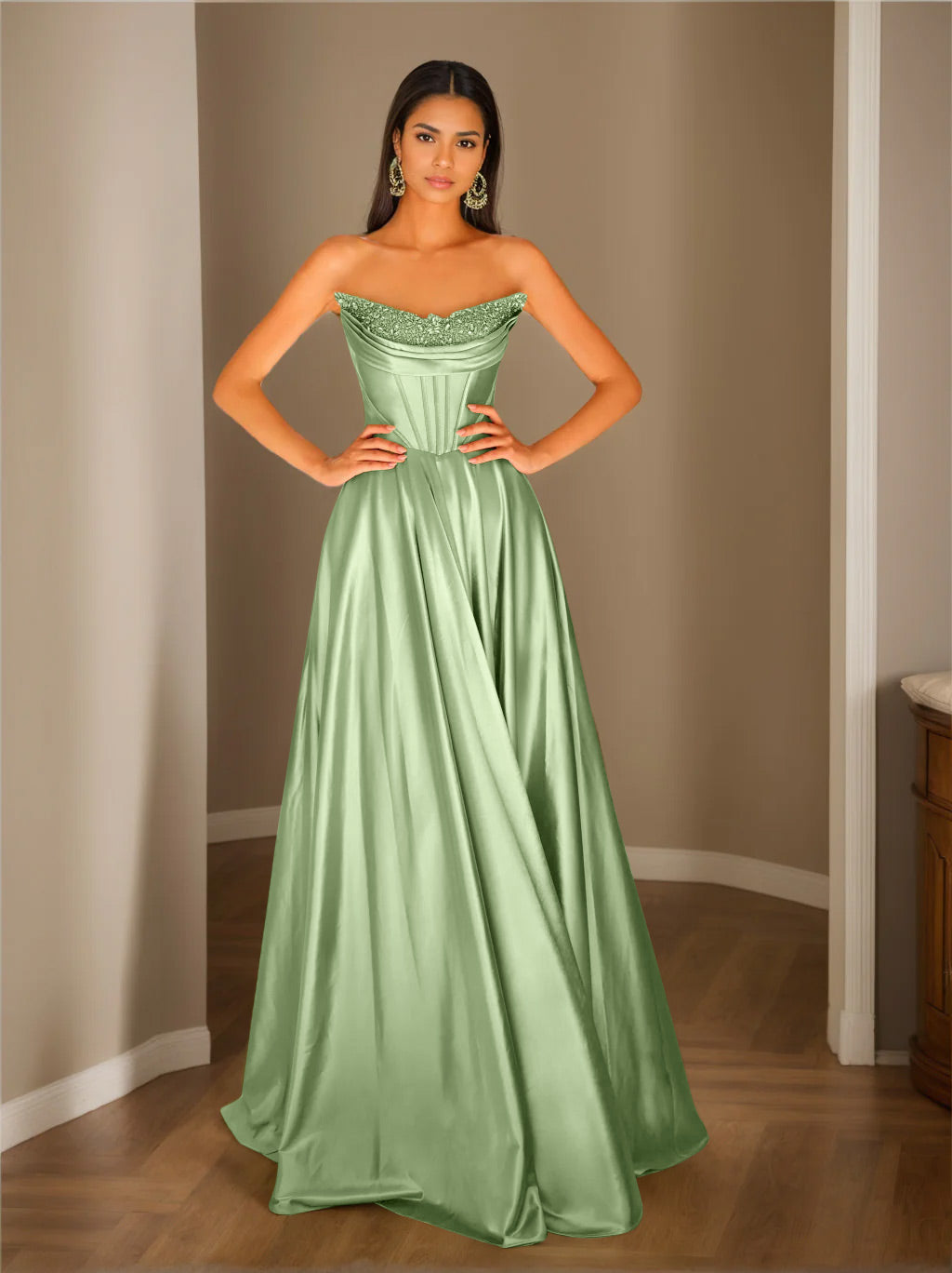 Robe de Soirée Trapèze/Princesse Sans Manches, Longueur Au Sol, Sans Bretelles, avec Paillettes