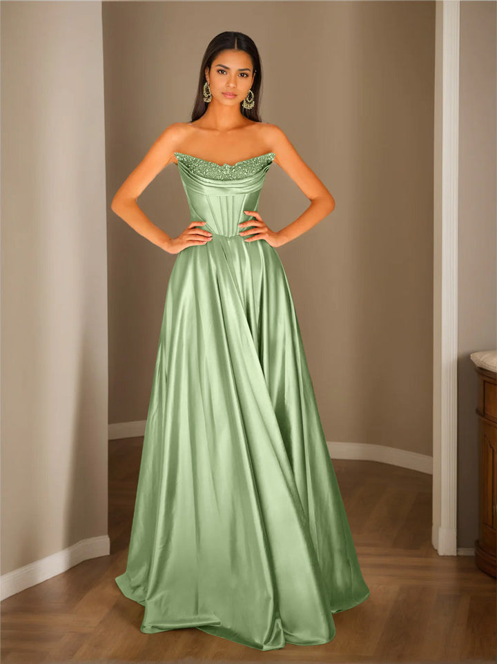 Robe de Soirée Trapèze/Princesse Sans Manches, Longueur Au Sol, Sans Bretelles, avec Paillettes