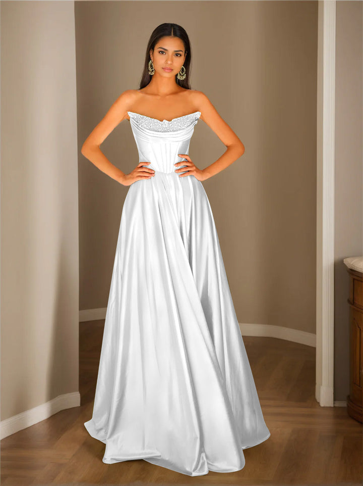 Robe de Soirée Trapèze/Princesse Sans Manches, Longueur Au Sol, Sans Bretelles, avec Paillettes