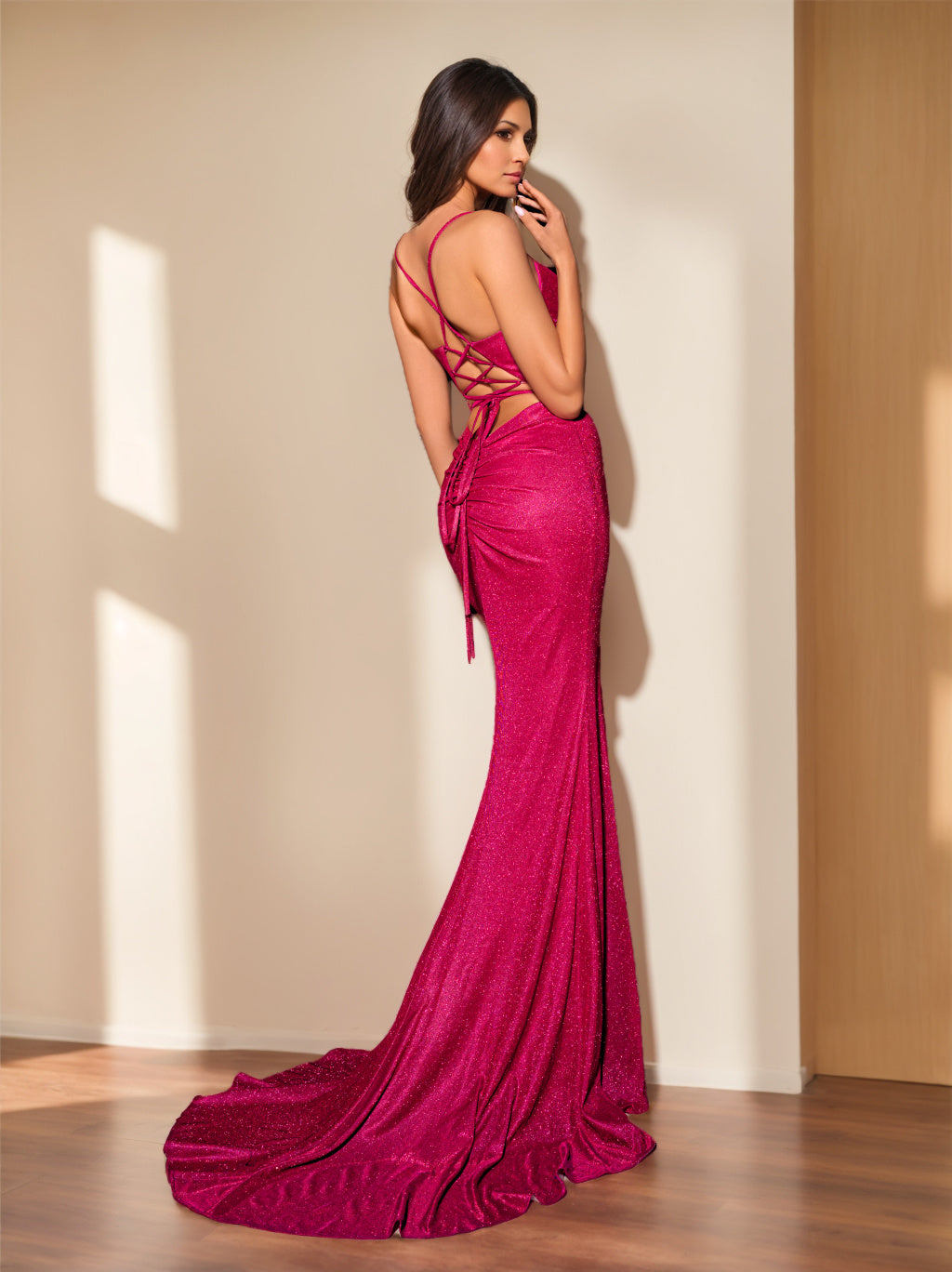 Robe de Soirée Sirène à Bretelles Spaghetti Sans Manches et Longueur Au Sol avec Fente Sur le Côté