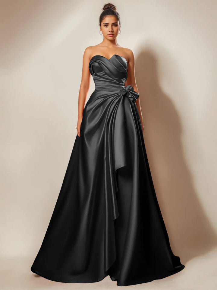Robe de Soirée Trapèze/Princesse Sans Bretelles, Décolleté en Cœur, Longueur Au Sol, avec Fronces et Fentes Sur le Côté