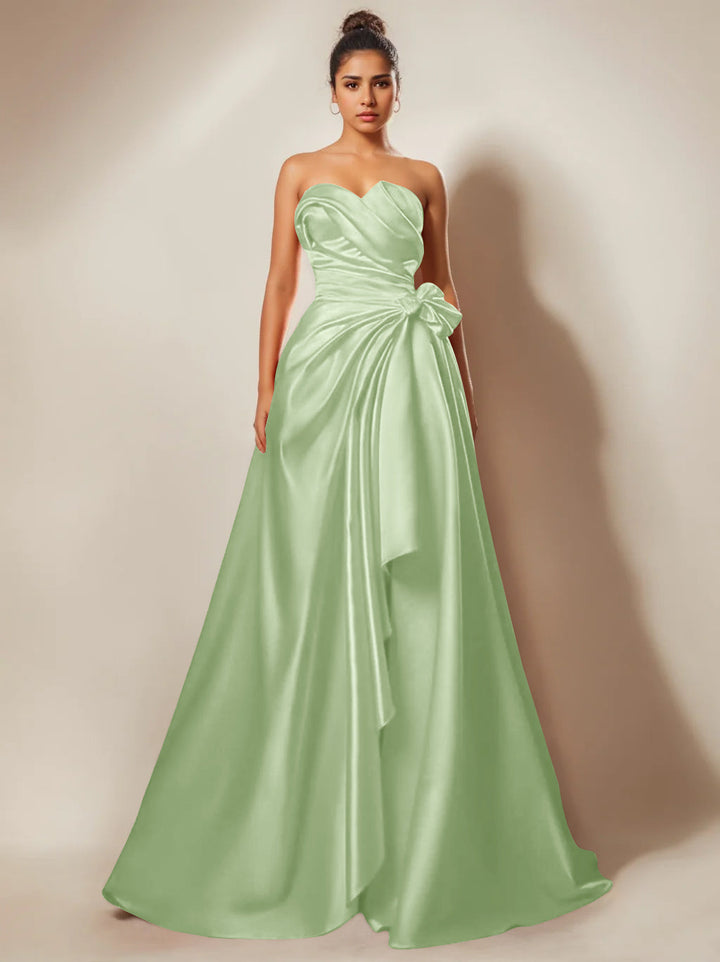 Robe de Soirée Trapèze/Princesse Sans Bretelles, Décolleté en Cœur, Longueur Au Sol, avec Fronces et Fentes Sur le Côté