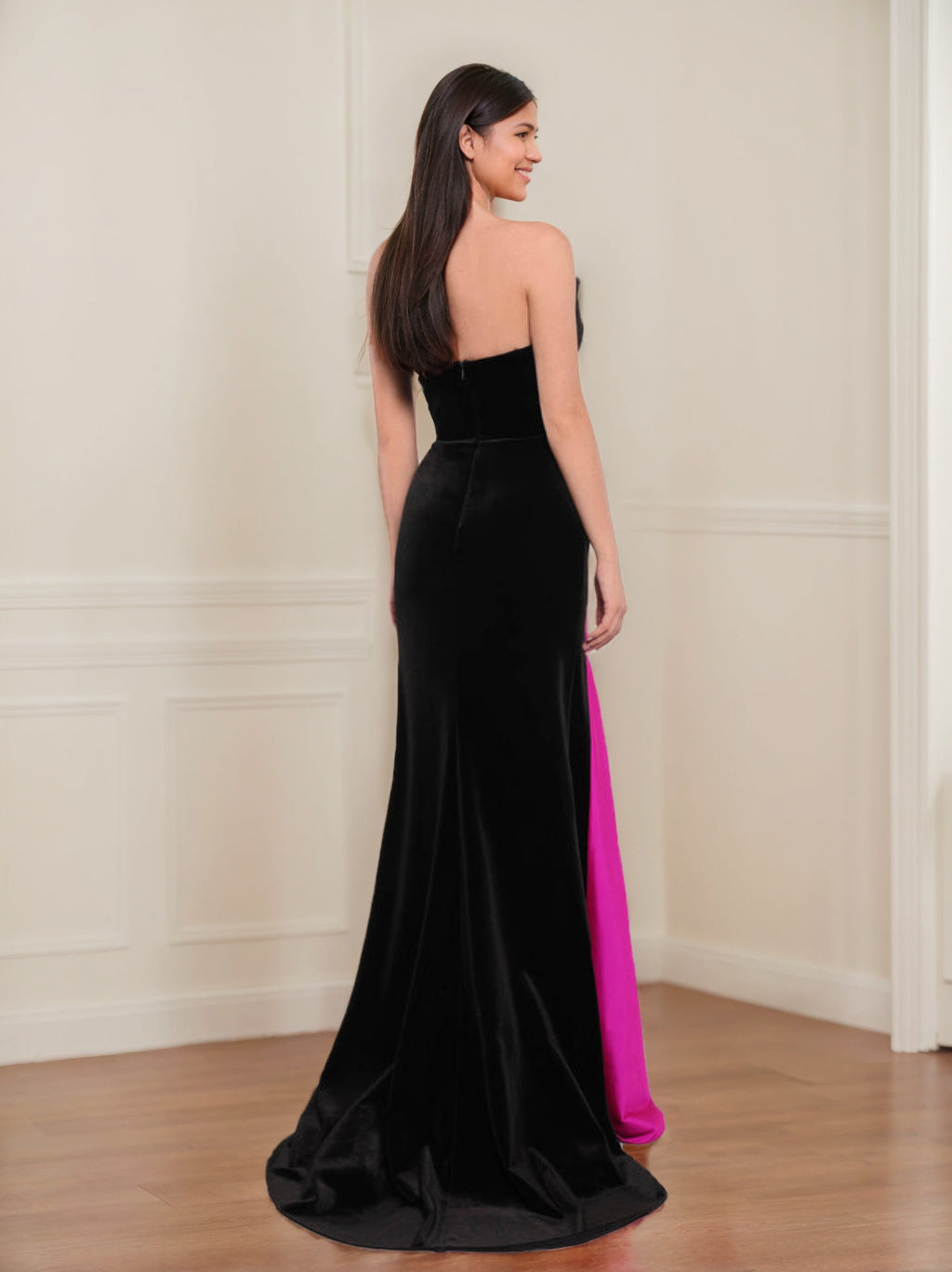 Robe de Soirée Longue Fourreau/Colonne à Col en V Sans Manches, Longueur Au Sol, avec Nœud Papillon