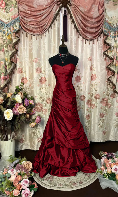 Robe de Bal de Promo Sirène/Trompette Bustier en Taffetas Longueur au Sol à Volants Sans Manches