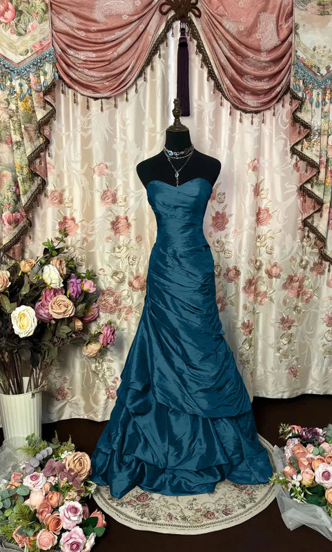 Robe de Bal de Promo Sirène/Trompette Bustier en Taffetas Longueur au Sol à Volants Sans Manches