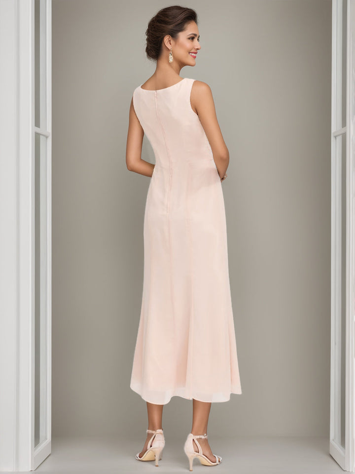 Gaine/Colonne Collier Bijou Tea Length Robes Mère de La Mariée avec veste & Perles