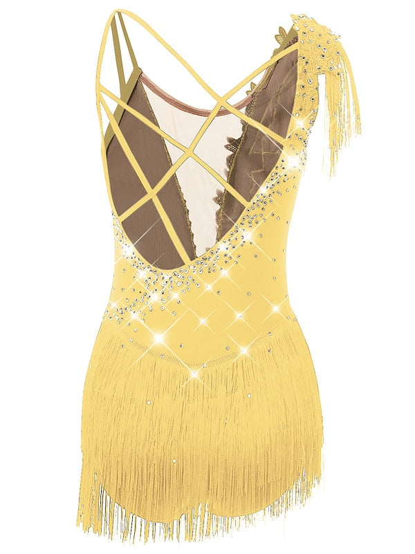 Robe de Patinage Artistique pour Femmes et Filles, Vêtements de Danse, Ourlet Asymétrique, Pompon, Maille, Élasthanne, Strass, Robe de Patinage Sur Glace