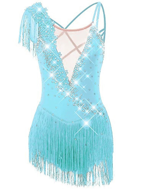Robe de Patinage Artistique pour Femmes et Filles, Vêtements de Danse, Ourlet Asymétrique, Pompon, Maille, Élasthanne, Strass, Robe de Patinage Sur Glace
