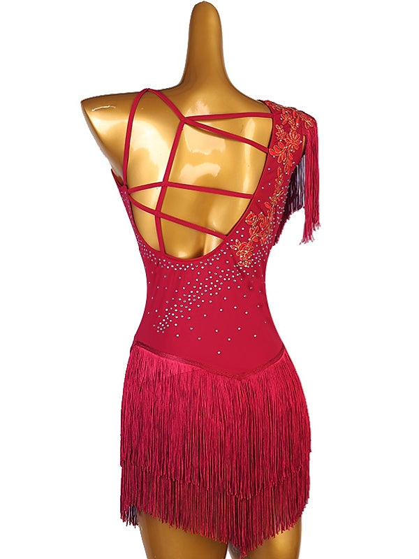 Robe de Patinage Artistique pour Femmes et Filles, Vêtements de Danse, Ourlet Asymétrique, Pompon, Maille, Élasthanne, Strass, Robe de Patinage Sur Glace