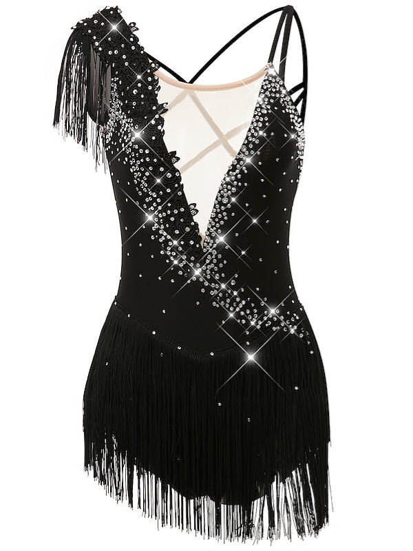 Robe de Patinage Artistique pour Femmes et Filles, Vêtements de Danse, Ourlet Asymétrique, Pompon, Maille, Élasthanne, Strass, Robe de Patinage Sur Glace