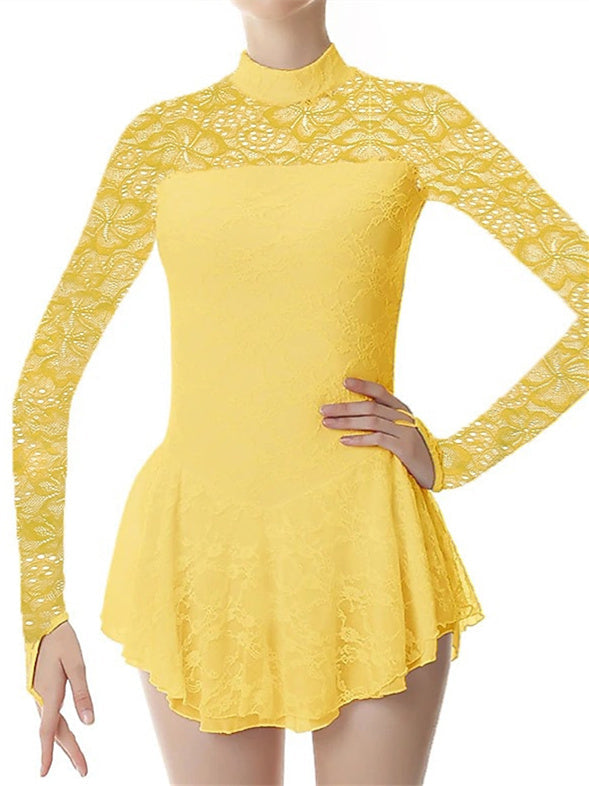 Robe de Patinage Artistique pour Femmes et Filles, Vêtements de Danse, en Élasthanne, Haute Élasticité, Mode, Manches Longues, Robe de Patinage