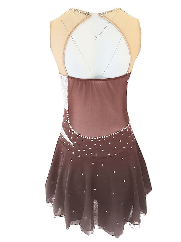 Robe de Patinage Artistique pour Femmes et Filles, Vêtements de Danse, en Élasthanne, Micro-Élastique, Classique, Cristal/Strass, Sans Manches, Robe de Patinage Sur Glace