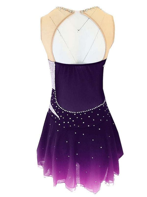 Robe de Patinage Artistique pour Femmes et Filles, Vêtements de Danse, en Élasthanne, Micro-Élastique, Classique, Cristal/Strass, Sans Manches, Robe de Patinage Sur Glace