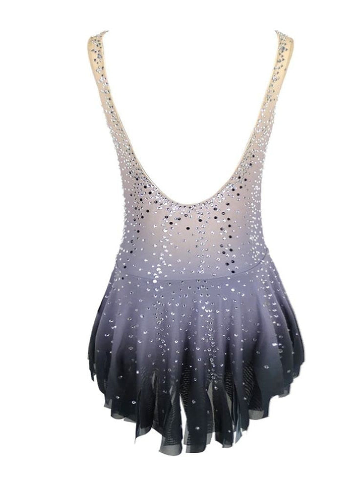 Robe de Patinage Artistique pour Femmes et Filles, Vêtements de Danse Sur Glace, Robe de Patinage Sur Glace Extensible Sans Manches avec Cristaux/Strass