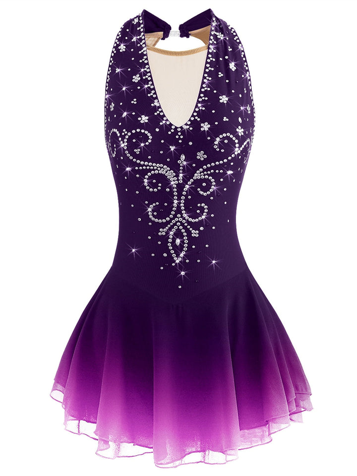 Robe de Patinage Artistique pour Femmes et Filles, Vêtements de Danse Sur Glace, Patchwork, Maille, Élasthanne, Haute Élasticité