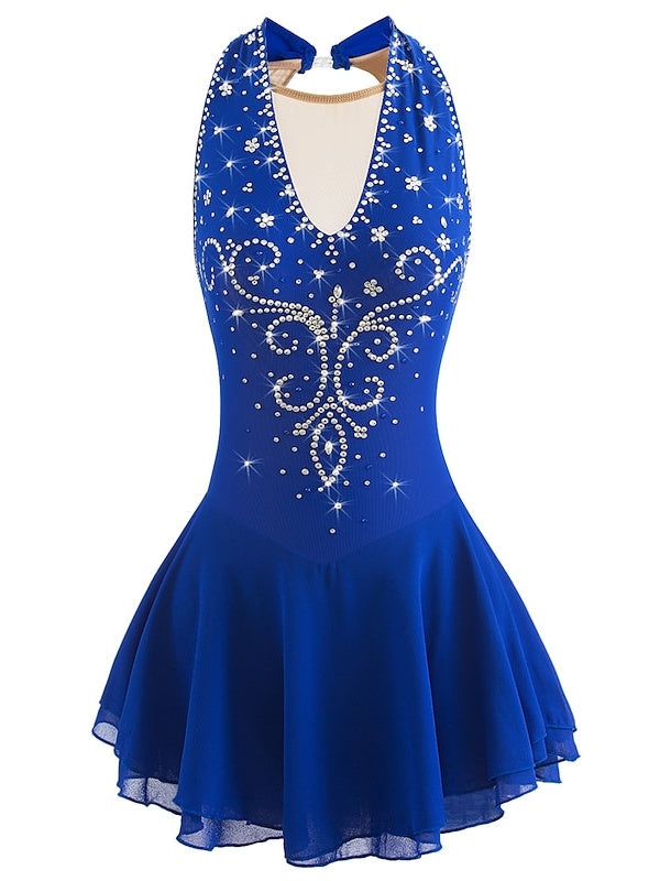Robe de Patinage Artistique pour Femmes et Filles, Vêtements de Danse Sur Glace, Patchwork, Maille, Élasthanne, Haute Élasticité