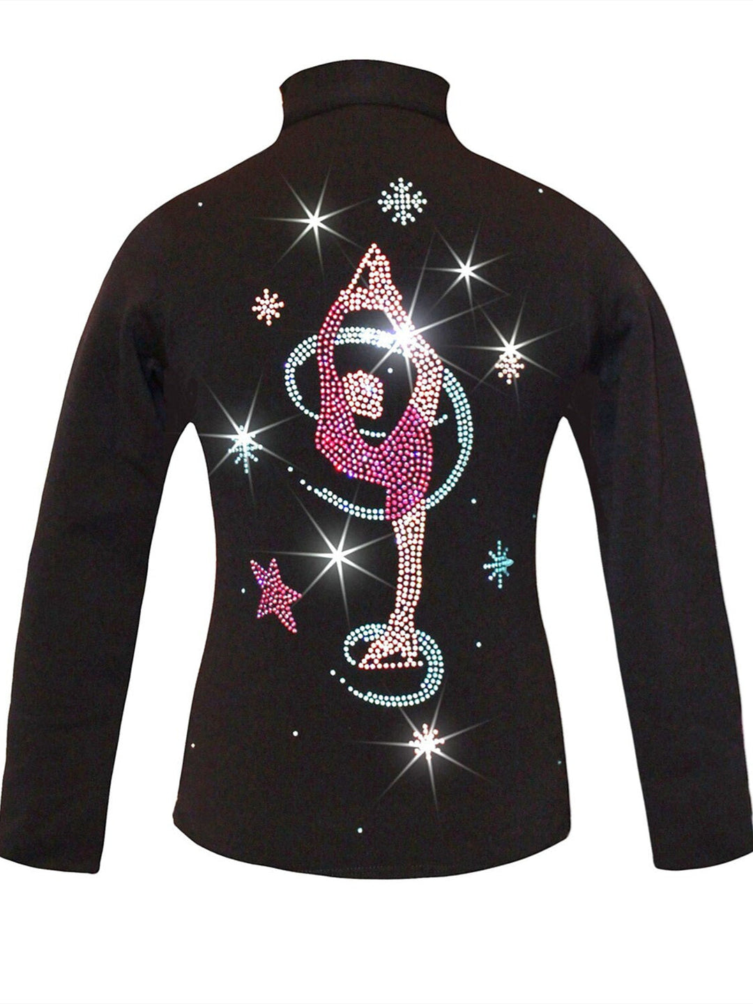 Veste de Patinage Artistique à Manches Longues pour Femmes et Filles, Vêtements de Danse Extensibles avec Cristaux/Strass