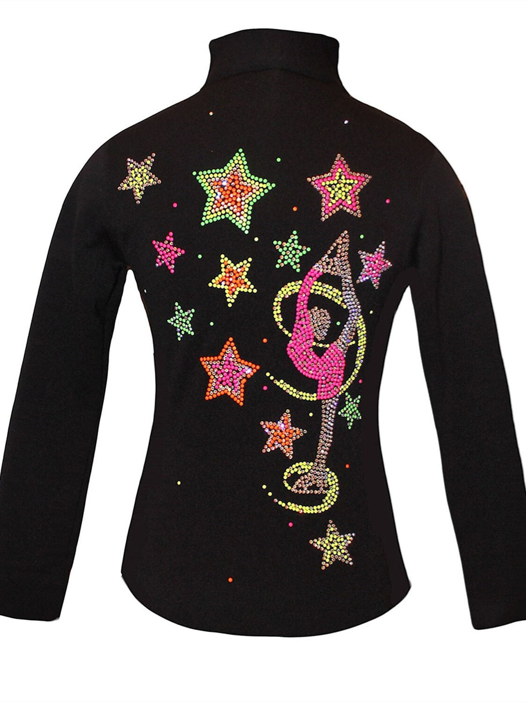 Veste Polaire de Patinage Artistique pour Femmes et Filles, Vêtements de Danse Sur Glace, Veste de Patinage Sur Glace Extensible à Manches Longues avec Cristaux/Strass