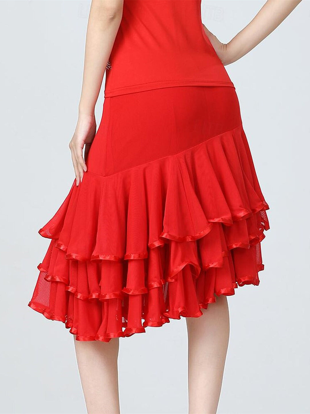 Jupes de Danse de Salon de Danse Latine en Tulle Polyester à Volants Épissage de Couleur Pure Entraînement de Performance pour Femmes