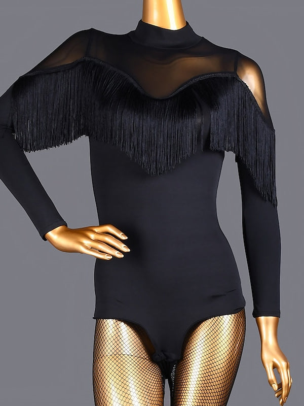 Danse Salsa Danse Latine Danse de Salon Jupes Manches Longues Couleur Pure Haute Spandex Femmeséˆ¥Æ¦® Performance
