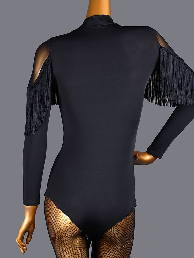 Danse Salsa Danse Latine Danse de Salon Jupes Manches Longues Couleur Pure Haute Spandex Femmeséˆ¥Æ¦® Performance