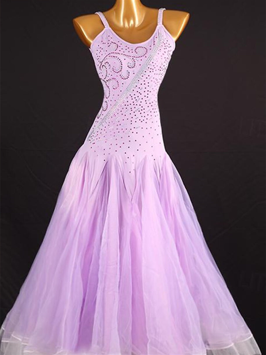 Robe de Danse de Salon pour Femmes, Cristaux/Strass, Performance pour Femmes, Sans Manches, en Élasthanne et Organza