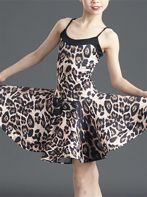 Vêtements de Danse Latine pour Enfants Sans Manches, Imprimé Léopard, en Polyester, pour Filles