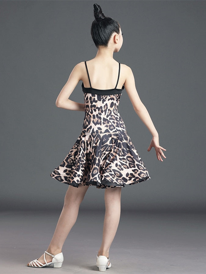 Vêtements de Danse Latine pour Enfants Sans Manches, Imprimé Léopard, en Polyester, pour Filles