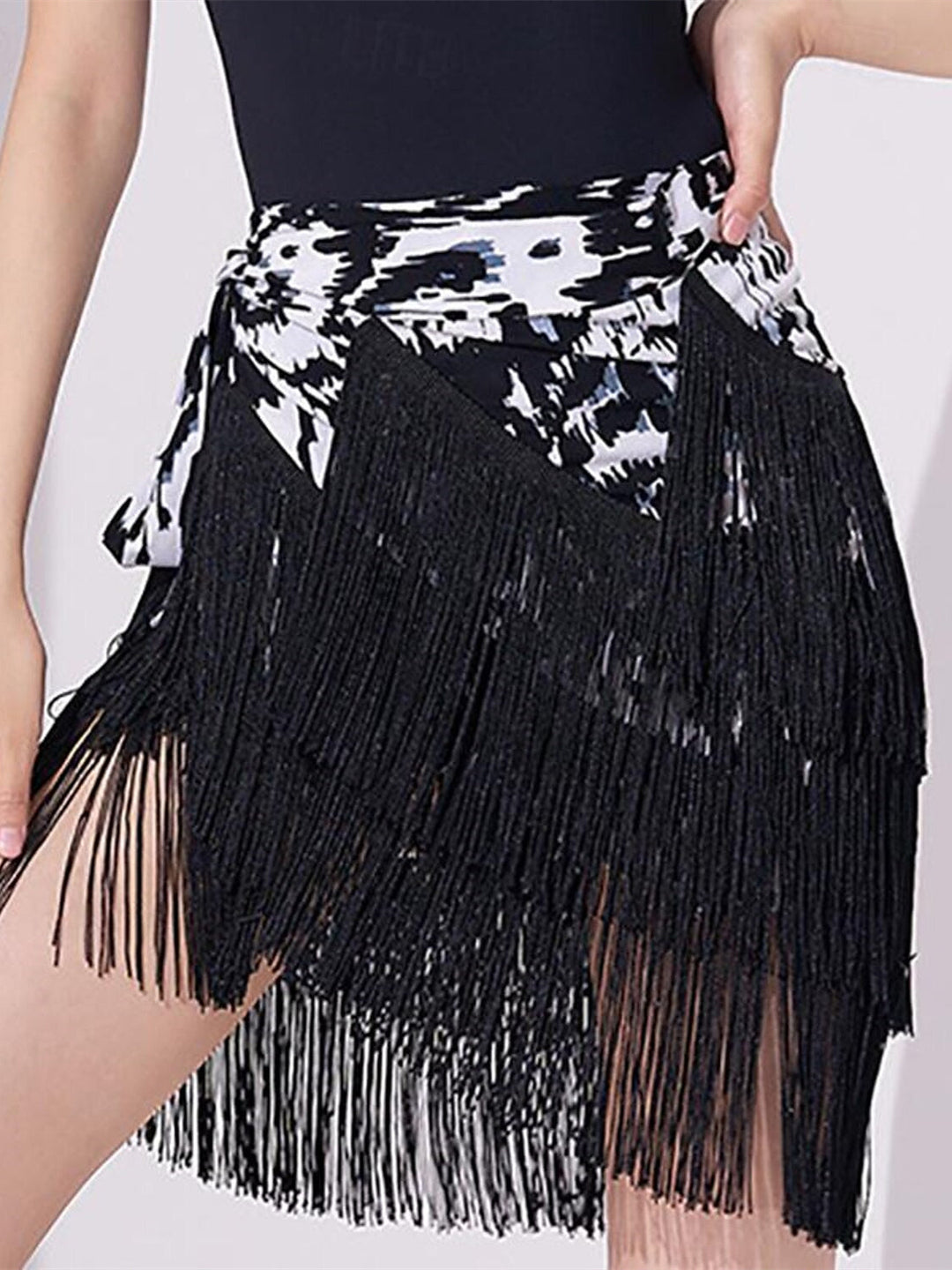 Jupes de Danse de Salon de Danse Latine pour Femmes, Impression de Pompons, Couleur Pure, Performance Féminine, Haute Qualité, Polyester