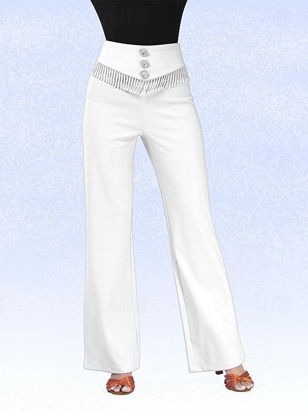 Pantalon de Danse de Salon de Danse Latine pour Femmes® avec Pompons et Épissure de Couleur Pure pour Femmes