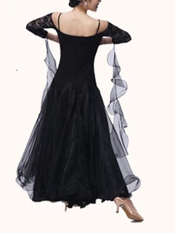 Robe de Danse de Salon pour Femmes, Vêtements de Danse, Dentelle, Épissure de Couleur Pure, Performance, Fête