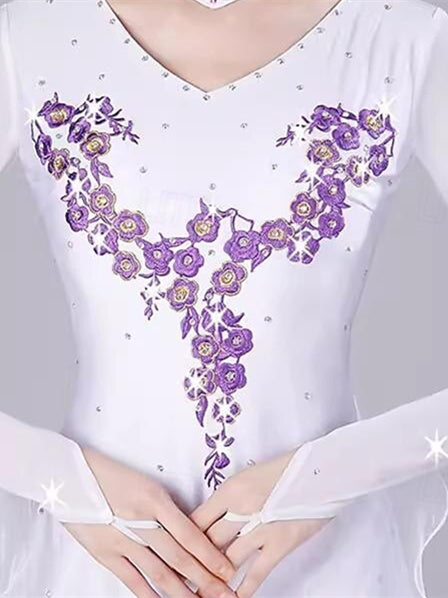 Robe de Danse de Salon pour Femmes, Broderie, Cristaux/Strass, Manches Longues, pour Spectacle, pour Femmes