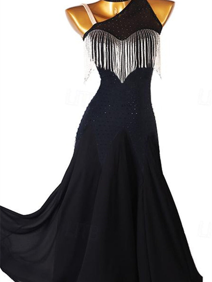 Robe de Danse de Salon pour Femmes, Robe de Danse de Salon, Strass, Pompon, Paillettes, Spectacle pour Femmes, Fête, Sans Manches