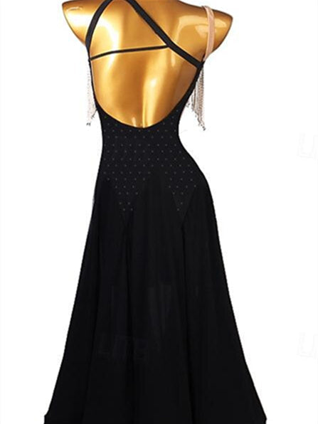 Robe de Danse de Salon pour Femmes, Robe de Danse de Salon, Strass, Pompon, Paillettes, Spectacle pour Femmes, Fête, Sans Manches